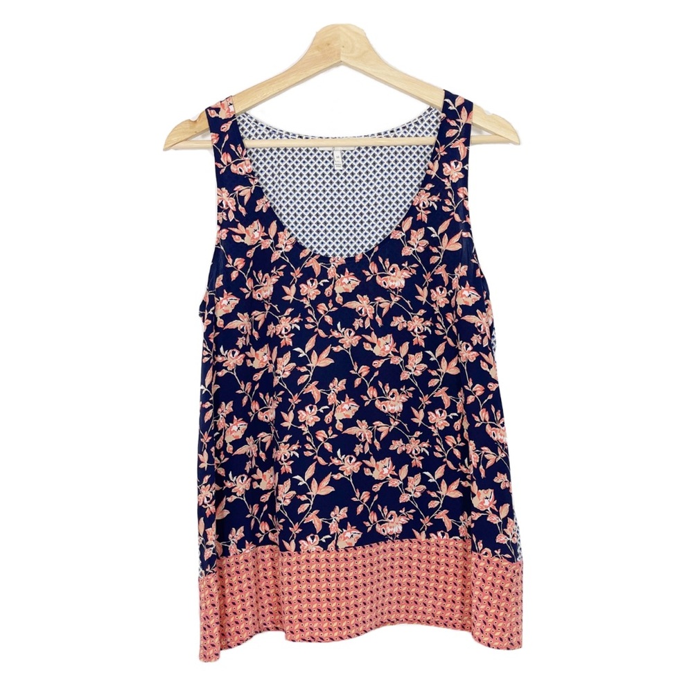 Joie Silk Multi Pattern Tank Top Navy Orange Sz M